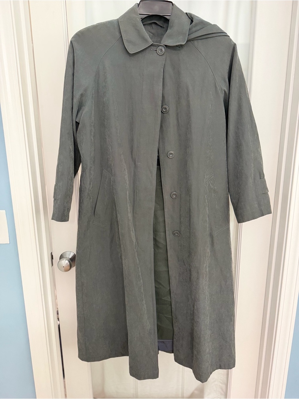 Womens London Fog Classic gray Button-Front Faux suede trench Coat size XS petit